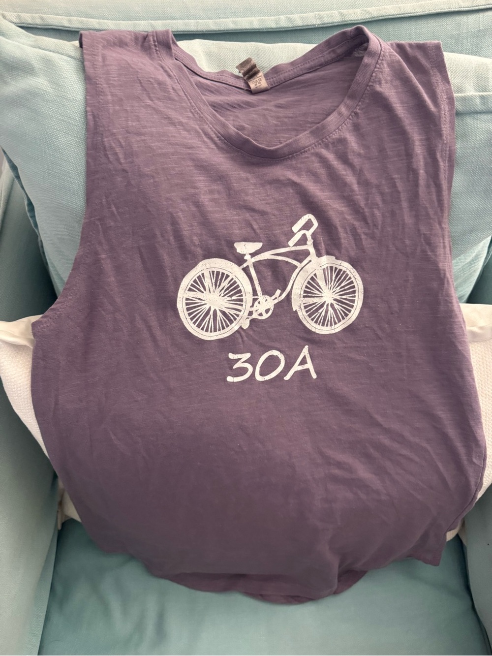 30A Purple Sleeveless Graphic Tank with White Bike Print